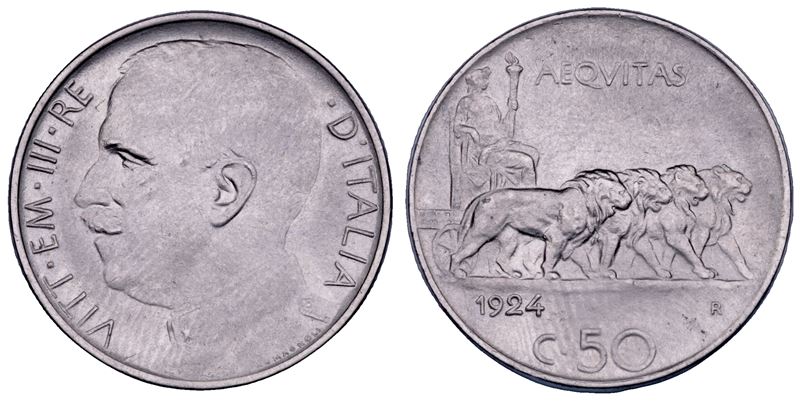 REGNO D'ITALIA. VITTORIO EMANUELE III DI SAVOIA, 1900-1946. 50 Centesimi 1924. Leoni (bordo liscio).  - Asta Numismatica - Cambi Casa d'Aste