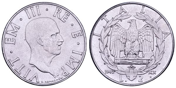 REGNO D’ITALIA. VITTORIO EMANUELE III DI SAVOIA, 1900-1946. 2 Lire 1942. Impero.