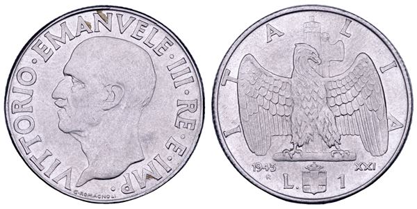 REGNO D'ITALIA. VITTORIO EMANUELE III DI SAVOIA, 1900-1946. Lira 1943. Impero.