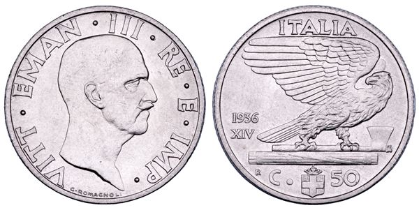 REGNO D'ITALIA. VITTORIO EMANUELE III DI SAVOIA, 1900-1946. 50 Centesimi 1936. Impero.