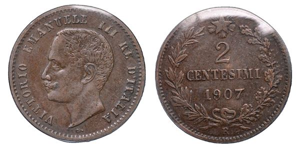 REGNO D'ITALIA. VITTORIO EMANUELE III DI SAVOIA, 1900-1946. 2 Centesimi 1907.