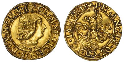 Galeazzo Maria Sforza, Ducato (quarto tipo) con busto di Sant’Ambrogio