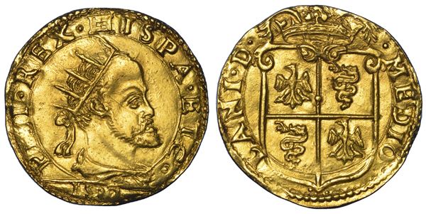 MILANO. FILIPPO II D'ASBURGO, 1554-1598. Doppia 1582.
