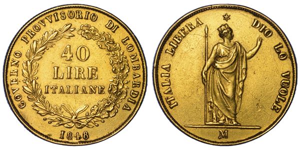 MILANO. GOVERNO PROVVISORIO DI LOMBARDIA, 1848. 40 Lire 1848.
