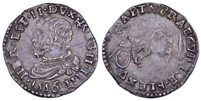 Reggio Emilia, Ercole II d’Este (1534-1559) — Cavallotto 1556, busto corazzato e s. R/ quadriga a...