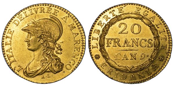 TORINO. REPUBBLICA SUBALPINA, 1800-1802. 20 Franchi A. 9.