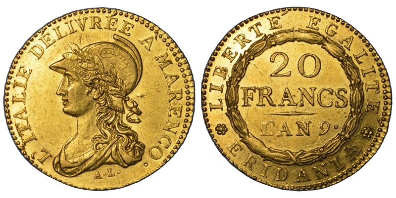 TORINO. REPUBBLICA SUBALPINA, 1800-1802. 20 Franchi A. 9.  - Asta Numismatica - Cambi Casa d'Aste