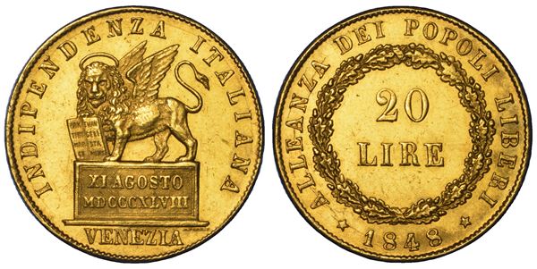 VENEZIA. GOVERNO PROVVISORIO DI VENEZIA, 1848-1849. 20 Lire 1848.