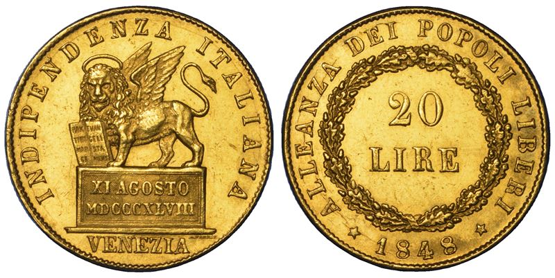 VENEZIA. GOVERNO PROVVISORIO DI VENEZIA, 1848-1849. 20 Lire 1848.  - Asta Numismatica - Cambi Casa d'Aste