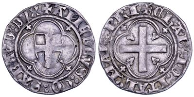 Moneta del Ducato di Savoia, Amedeo VIII (1391-1398), mezzo grosso, IV tipo