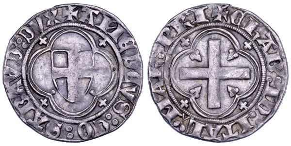 DUCATO DI SAVOIA. AMEDEO VIII, 1391-1398. Reggenza della nonna BONA DI BORBONE. Mezzo grosso. IV tipo.
