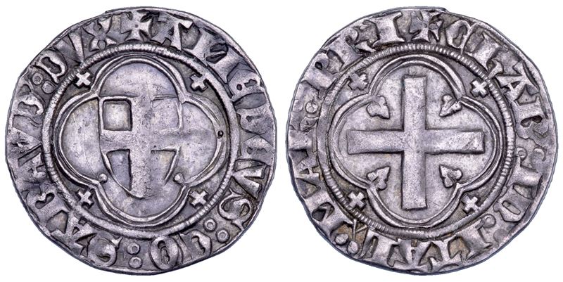 Moneta del Ducato di Savoia, Amedeo VIII (1391-1398), mezzo grosso, IV tipo