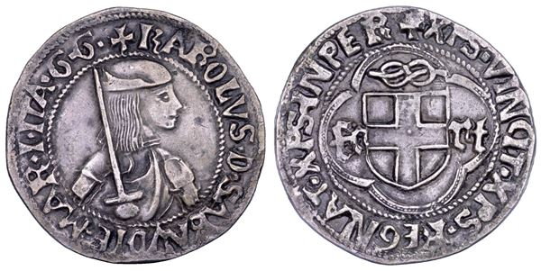 DUCATO DI SAVOIA. CARLO I Il Guerriero, 1482-1490. Testone. I tipo.