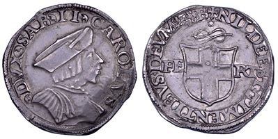 Simonetti, Carlon II Il Buono, Testone del Ducato di Savoia (II tipo), argento