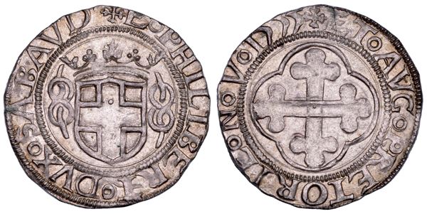 DUCATO DI SAVOIA. EMANUELE FILIBERTO Testa di ferro, 1538-1580. Grosso 1555. I tipo.