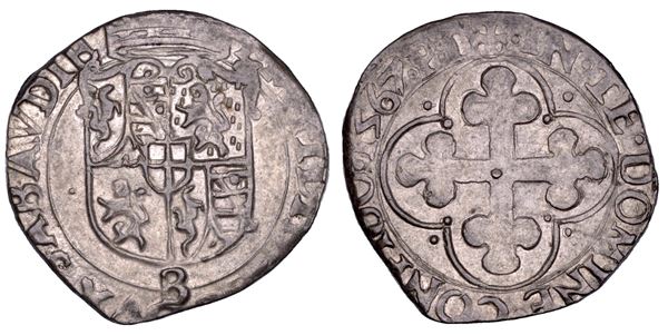 DUCATO DI SAVOIA. EMANUELE FILIBERTO Testa di ferro, 1538-1580. II Periodo Duca, 1559-1580. Soldo 1567. II tipo.