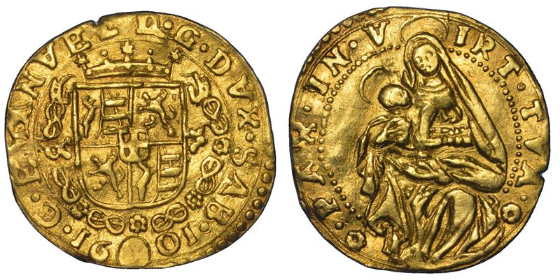 Carlo Emanuele I Il Grande (attribuito), Ducato 1601, Torino. Scudo inquartato con Savoia al cent...
