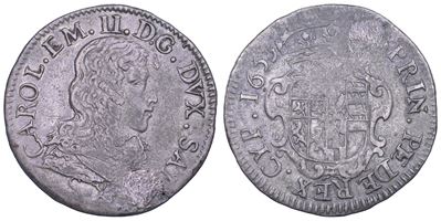 Carlo Emanuele II, Mezza lira 1653 (III tipo) del Ducato di Savoia