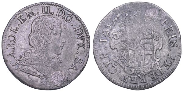 DUCATO DI SAVOIA. CARLO EMANUELE II L'Adriano del Piemonte, 1638-1675. Mezza lira 1653. III tipo.