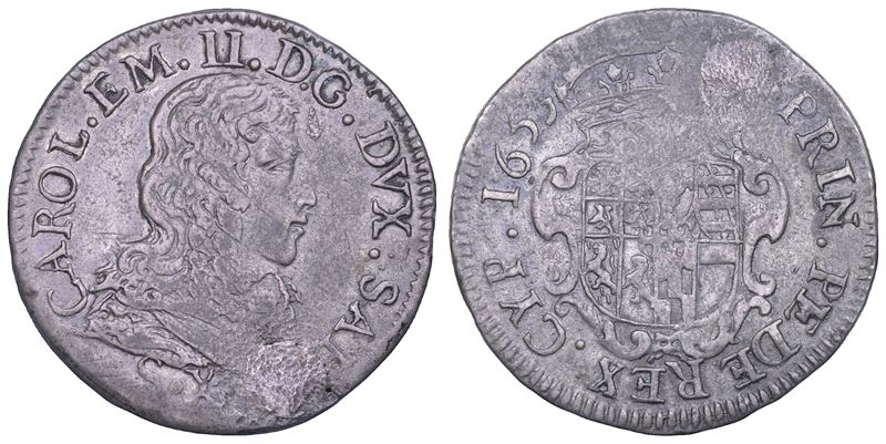 Carlo Emanuele II, Mezza lira 1653 (III tipo) del Ducato di Savoia