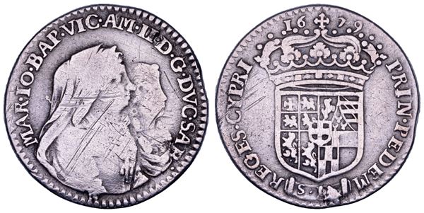 DUCATO DI SAVOIA. VITTORIO AMEDEO II Il primo re sabaudo, 1675-1680. Reggenza della madre MARIA GIOVANNA BATTISTA SAVOIA NEMOURS. Mezza Lira 1679.