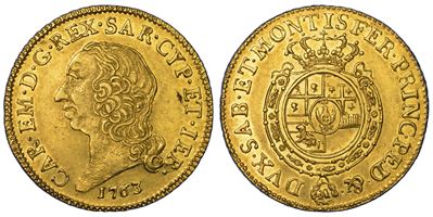 Carlo Emanuele III di Savoia, Doppia Nuova del Regno di Sardegna (Torino), 1763