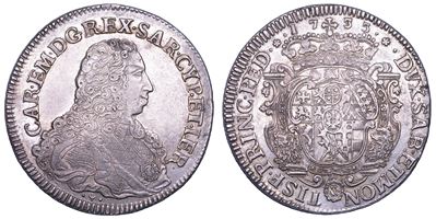 Carlo Emanuele III di Savoia, Scudo da 5 Lire, 1733 (R/ con titolo del duca e dello scudo coronat...