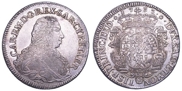 REGNO DI SARDEGNA. CARLO EMANUELE III DI SAVOIA, 1730-1773. Scudo Vecchio da 5 Lire 1733.