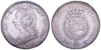 Carlo Emanuele III di Savoia, Scudo rotondo coronato (Regno di Sardegna), 1755