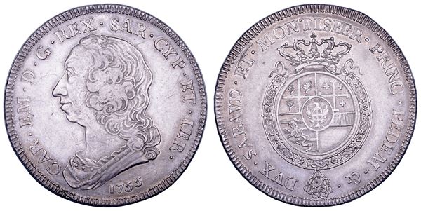 REGNO DI SARDEGNA. CARLO EMANUELE III DI SAVOIA, 1755-1773 (II PERIODO). Scudo Nuovo 1755.