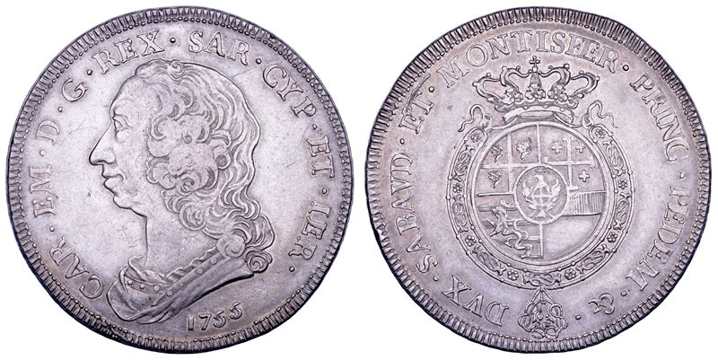 Carlo Emanuele III di Savoia, Scudo rotondo coronato (Regno di Sardegna), 1755