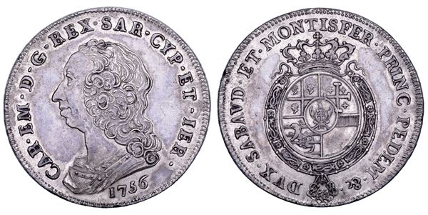 REGNO DI SARDEGNA. CARLO EMANUELE III DI SAVOIA, 1755-1773 (II PERIODO). Scudo Nuovo 1756.