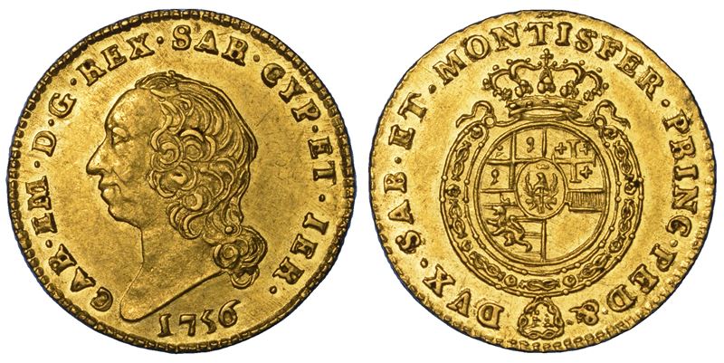 CARLO EMANUELE III DI SAVOIA, Mezza doppia “Nuova” del Regno di Sardegna, 1756