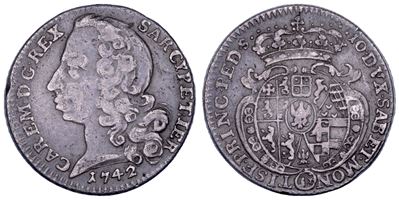 Carlo Emanuele III di Savoia, Mezza lira (II tipo), Regno di Sardegna, 1742
