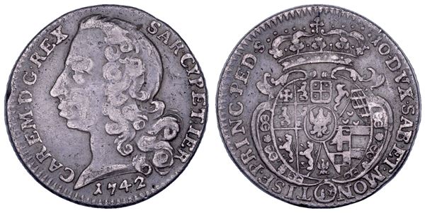 REGNO DI SARDEGNA. CARLO EMANUELE III DI SAVOIA, 1730-1773. Mezza Lira (II tipo) 1742.