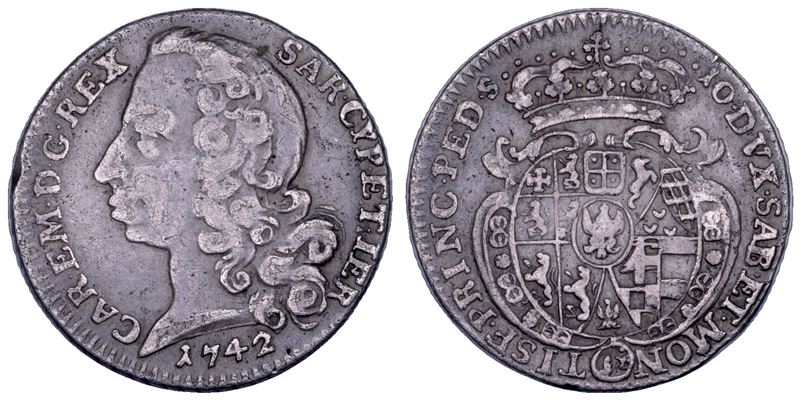 Carlo Emanuele III di Savoia, Regno di Sardegna, Mezza Lira (II tipo), 1742