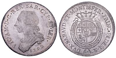 Vittorio Amedeo III di Savoia, Mezzo Scudo da 3 Lire, Regno di Sardegna (1792)