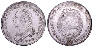 Vittorio Amedeo III di Savoia, Mezzo scudo da 3 lire, 1792