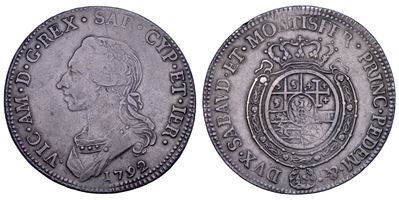 Vittorio Amedeo III di Savoia, Mezzo Scudo da 3 Lire, Regno di Sardegna (1792)