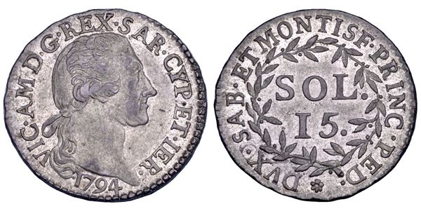 REGNO DI SARDEGNA. VITTORIO AMEDEO III DI SAVOIA, 1773-1796. 15 Soldi 1794.