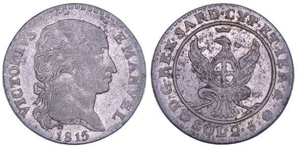 REGNO DI SARDEGNA. VITTORIO EMANUELE I DI SAVOIA, 1802-1821. 2,6 Soldi 1815.