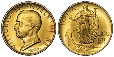 Vittorio Emanuele III di Savoia, 100 Lire 1931/A. X — Regno d’Italia (oro)