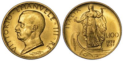 Regno d'Italia, Vittorio Emanuele III di Savoia, 100 lire 1932/A. X, oro