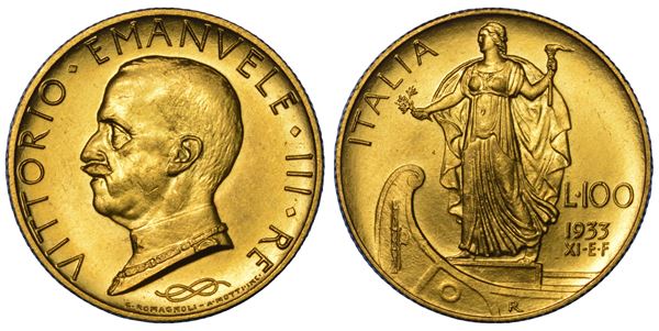 REGNO D'ITALIA. VITTORIO EMANUELE III DI SAVOIA, 1900-1946. 100 lire 1933/A. XI.