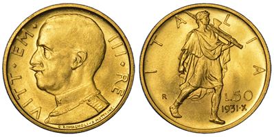 Vittorio Emanuele III di Savoia, 50 lire 1931/A. X Regno d’Italia, oro