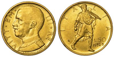 Vittorio Emanuele III di Savoia, 50 Lire Regno d’Italia, 1932/A X, Littore