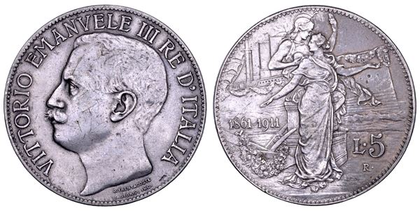 REGNO D'ITALIA. VITTORIO EMANUELE III DI SAVOIA, 1900-1946. 5 Lire 1911.