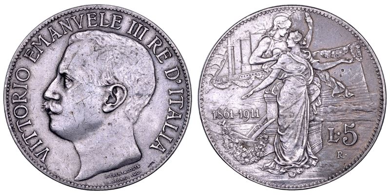 Vittorio Emanuele III di Savoia, Regno d’Italia, 5 Lire 1911 (Cinquantenario)
