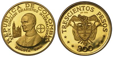 Colombia, 300 Pesos in oro (1968) – Emissione commemorativa del Congresso Eucaristico Internazion...