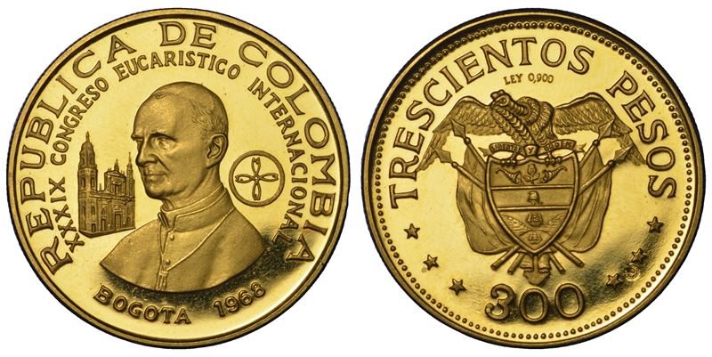 Colombia, 300 Pesos in oro (1968) – Emissione commemorativa del Congresso Eucaristico Internazion...